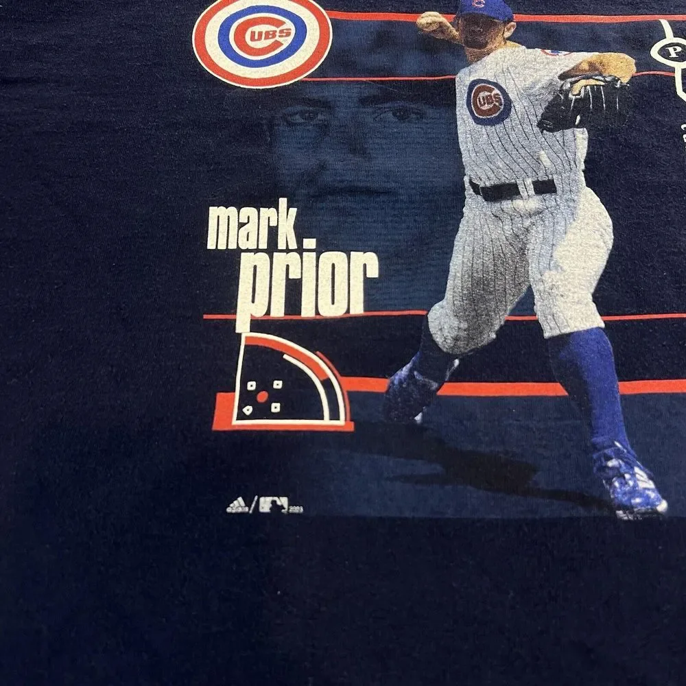 Adidas Chicago Cubs Shirt Adult 2XL XXL Blue Player Caricature MLB Baseball Mens